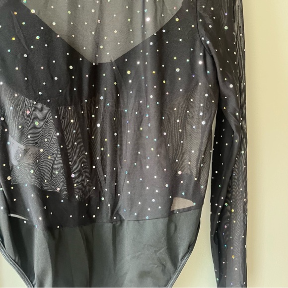 Shein Curve Black Rhinestone Mesh Long Sleeve Bodysuit Plus Size 1XL Holiday - Picture 11 of 12